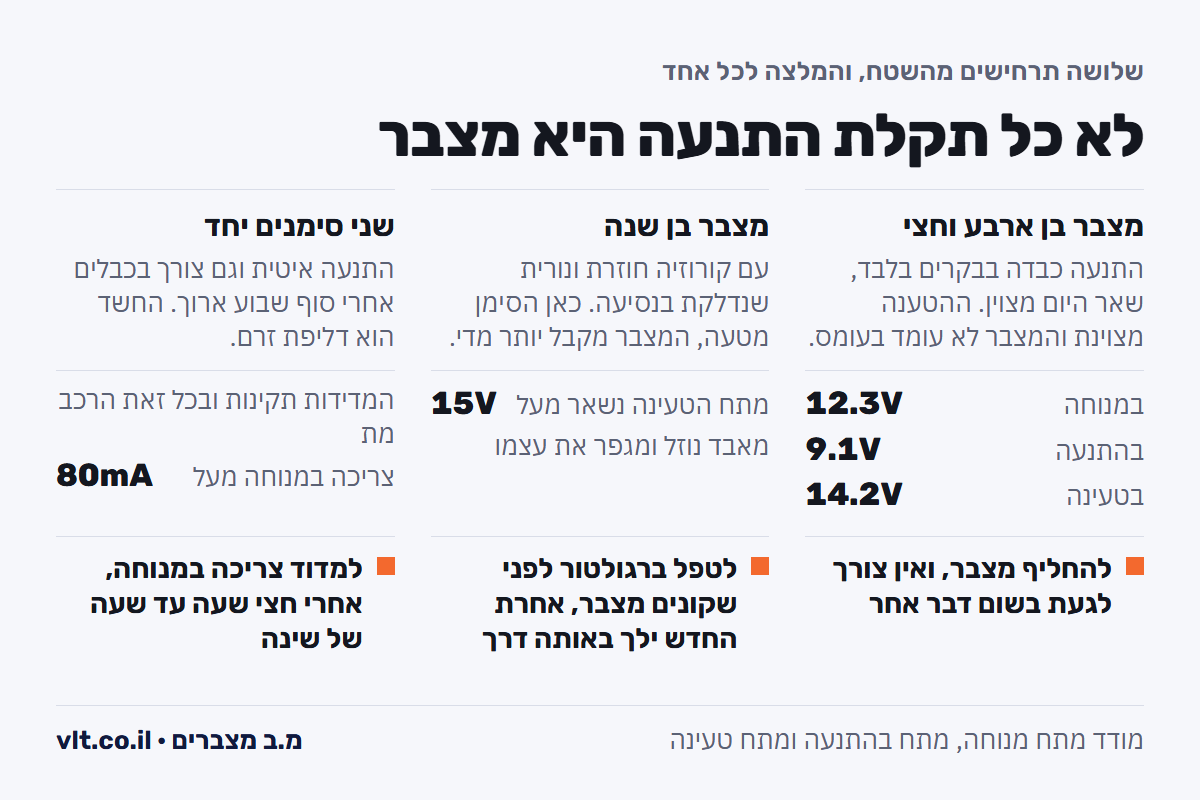 סימנים שהמצבר עומד להיגמר: שלושה תרחישים מהשטח, המדידות שנמדדו וההמלצה לכל אחד